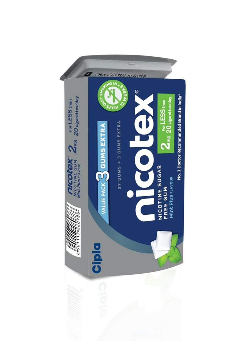 Nicotex علكة سيبلا نيكوتكس نيكوتين خالية من السكر بنكهة النعناع مع ٢ ملغ | تساعد على الإقلاع عن التدخين | علاج معتمد من منظمة الصحة العالمية | ٤٠ علكة في العلبة | عبوة واحدة - Image 1