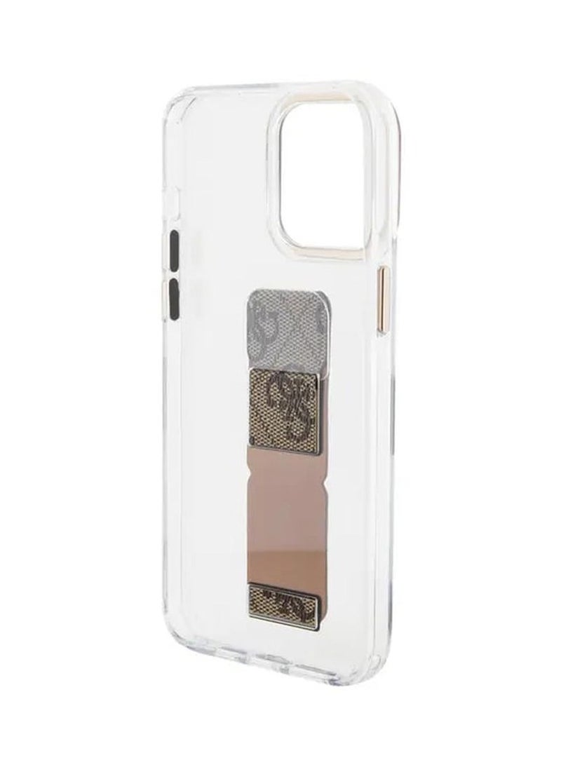 GUESS iPhone 15 Pro Max Grip stand Clear Back Cover with 4G Script Logo - Brown - Image 5
