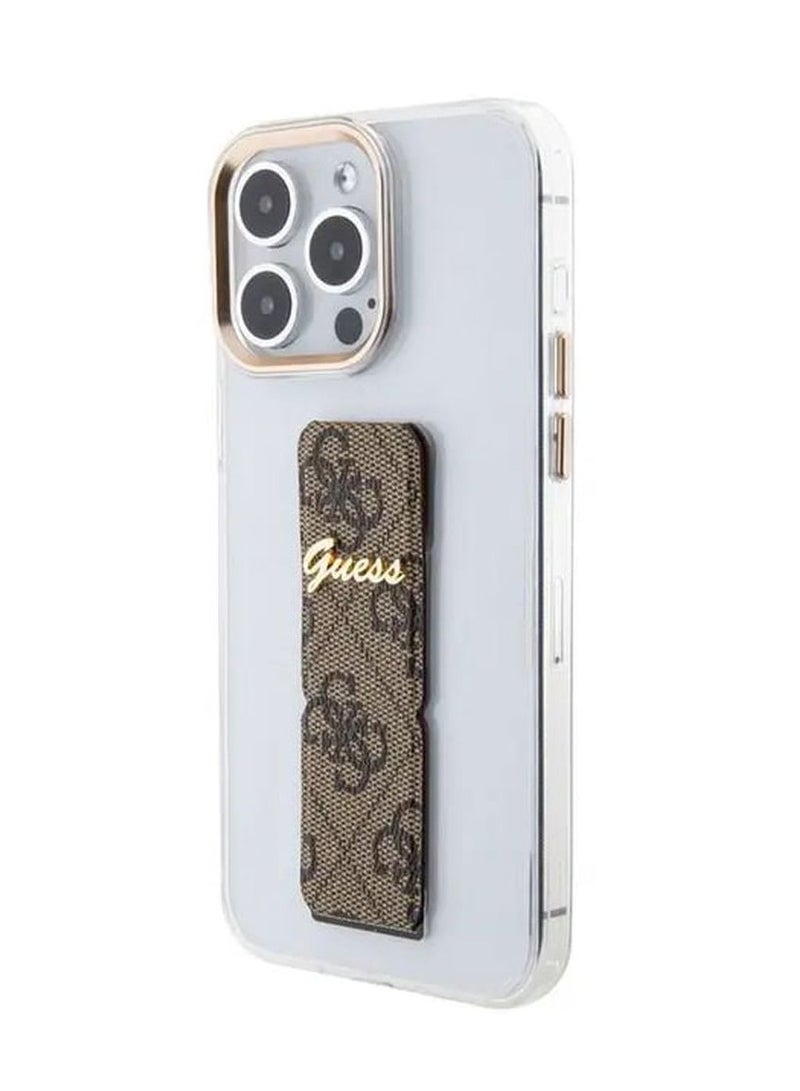 GUESS iPhone 15 Pro Max Grip stand Clear Back Cover with 4G Script Logo - Brown - Image 3