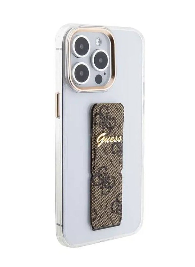 GUESS iPhone 15 Pro Max Grip stand Clear Back Cover with 4G Script Logo - Brown - Image 2