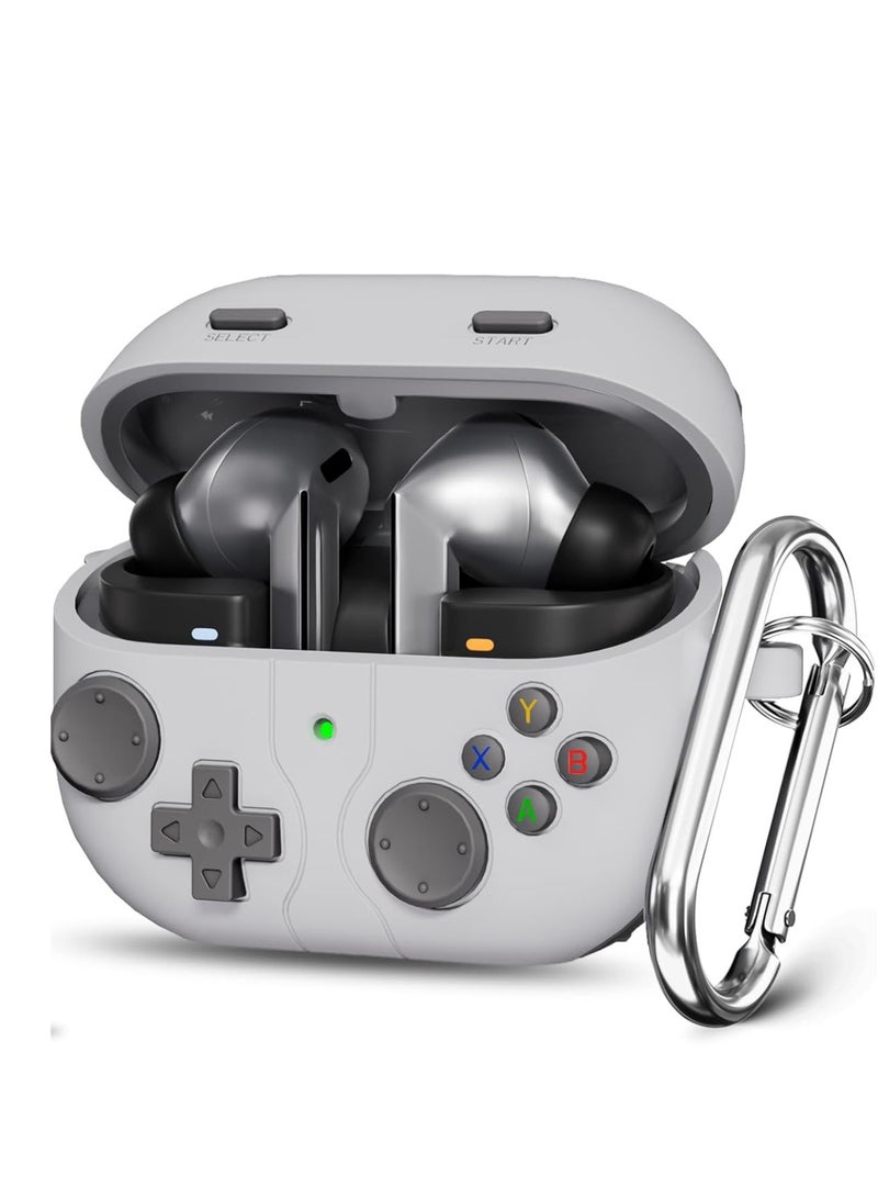 3D cartoon game console design case, compatible with Samsung Galaxy Buds3 And Galaxy Buds3 pro（2024）, comprehensive protection against falls, soft washable material. Hook and clasp -Gray - Image 1