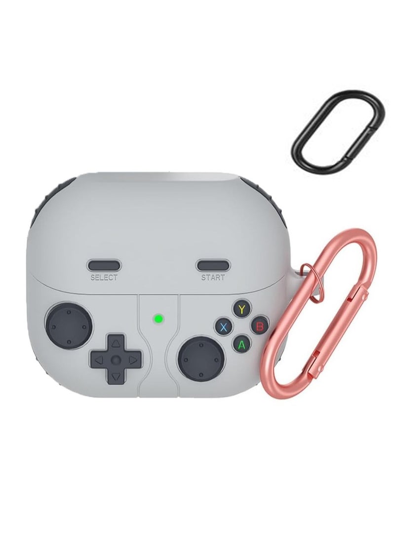 3D cartoon game console design case, compatible with Samsung Galaxy Buds3 And Galaxy Buds3 pro（2024）, comprehensive protection against falls, soft washable material. Hook and clasp -Gray - Image 1