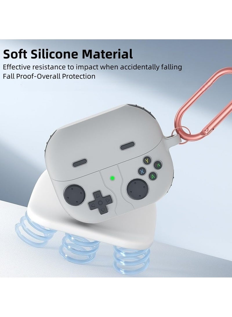 3D cartoon game console design case, compatible with Samsung Galaxy Buds3 And Galaxy Buds3 pro（2024）, comprehensive protection against falls, soft washable material. Hook and clasp -Gray - Image 2