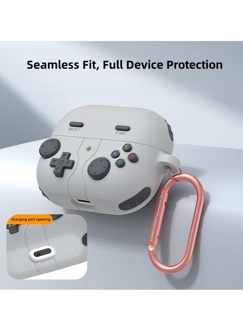 3D cartoon game console design case, compatible with Samsung Galaxy Buds3 And Galaxy Buds3 pro（2024）, comprehensive protection against falls, soft washable material. Hook and clasp -Gray - Image 5