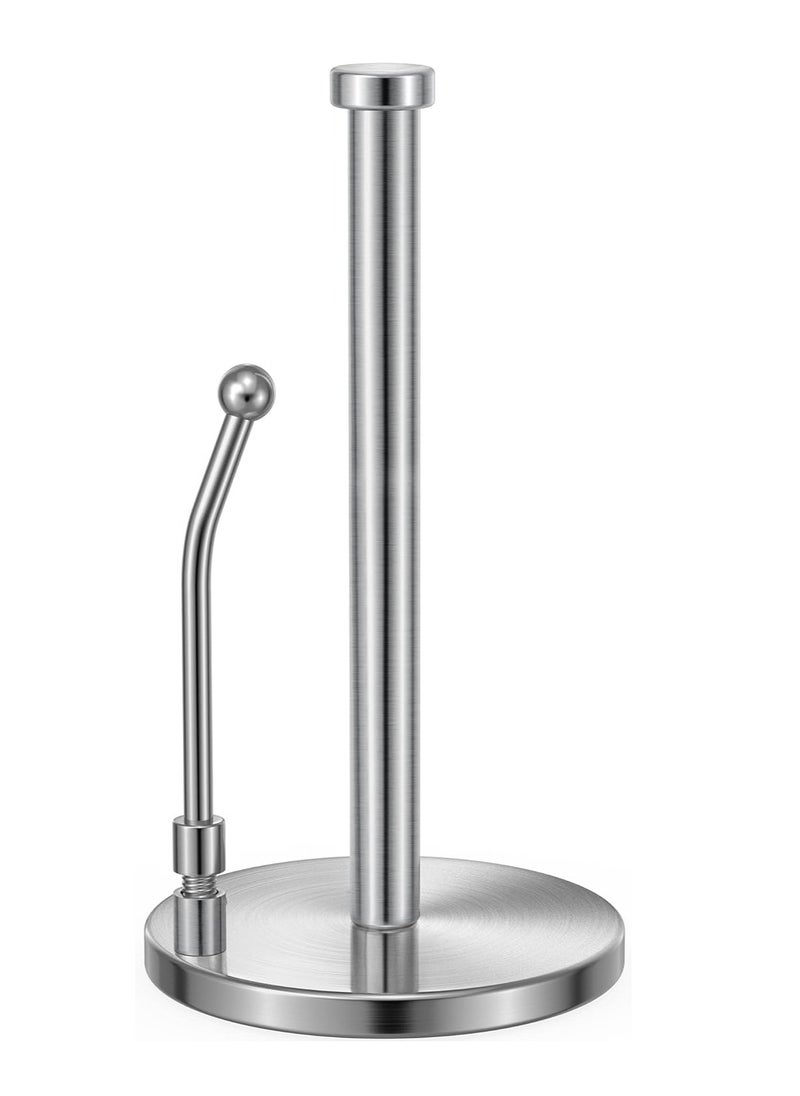 MIXDE Paper Towel Holder, Paper Towel Dispenser Standing Weighted Base Non Slip, Spring Arm Fit Most Size Paper Roll, Stainless Steel Paper Towel for Home Kitchen Countertop Tabletop, Silver  - Image 1