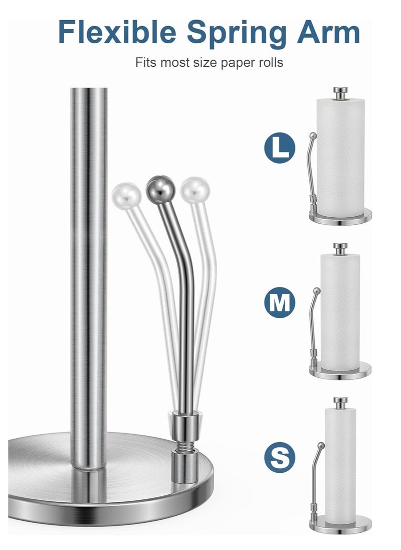 MIXDE Paper Towel Holder, Paper Towel Dispenser Standing Weighted Base Non Slip, Spring Arm Fit Most Size Paper Roll, Stainless Steel Paper Towel for Home Kitchen Countertop Tabletop, Silver  - Image 3
