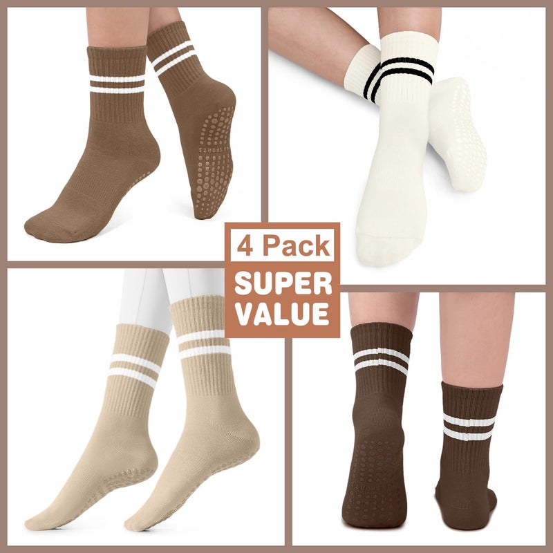 BLONGW Pilates Socks for Women, Non Slip Grip Socks for Yoga, Barre, Hospital, Grippy Socks Elderly Womens Gifts Workout Outfits Cute Soft Cotton Athletic Ankle Crew Socks with Sticky Grippers - Image 4