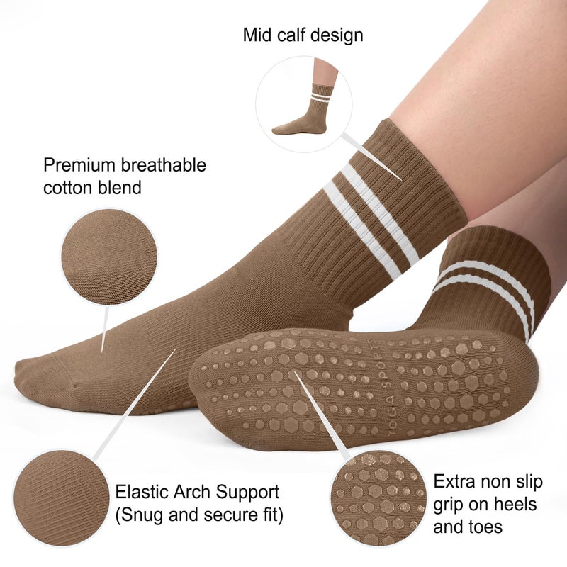 BLONGW Pilates Socks for Women, Non Slip Grip Socks for Yoga, Barre, Hospital, Grippy Socks Elderly Womens Gifts Workout Outfits Cute Soft Cotton Athletic Ankle Crew Socks with Sticky Grippers - Image 3