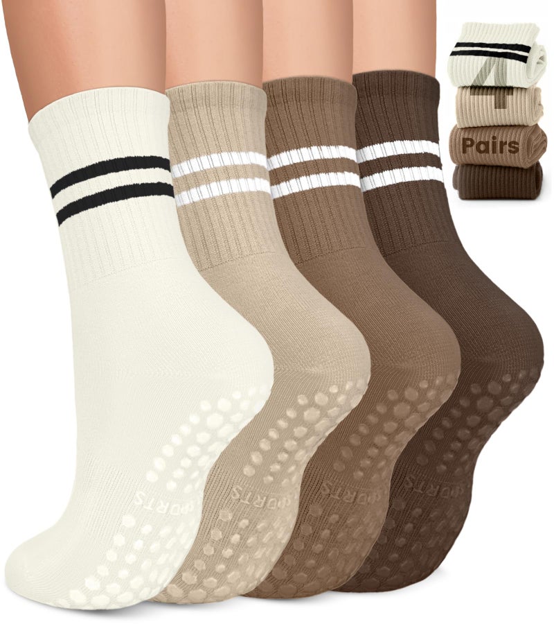 BLONGW Pilates Socks for Women, Non Slip Grip Socks for Yoga, Barre, Hospital, Grippy Socks Elderly Womens Gifts Workout Outfits Cute Soft Cotton Athletic Ankle Crew Socks with Sticky Grippers - Image 1