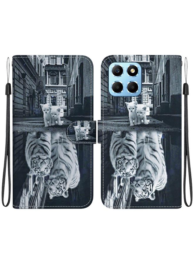 اس-توب جراب هاتف جلدي برسومات ملونة وملمس كريستالي لهاتف Honor X8 5G - Image 1