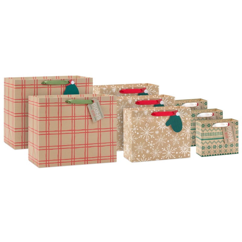 Hallmark Holiday Kraft Gift Bags with Gift Tags 8 Horizontal Bags 8 Tags Snowflakes Mittens Let It Snow - Image 2
