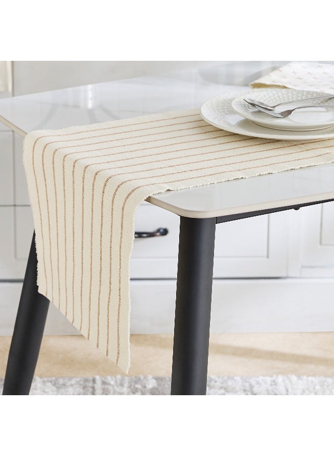 Home Box Ribbed Table Runner - Cream and Beige Stripes - Image 1