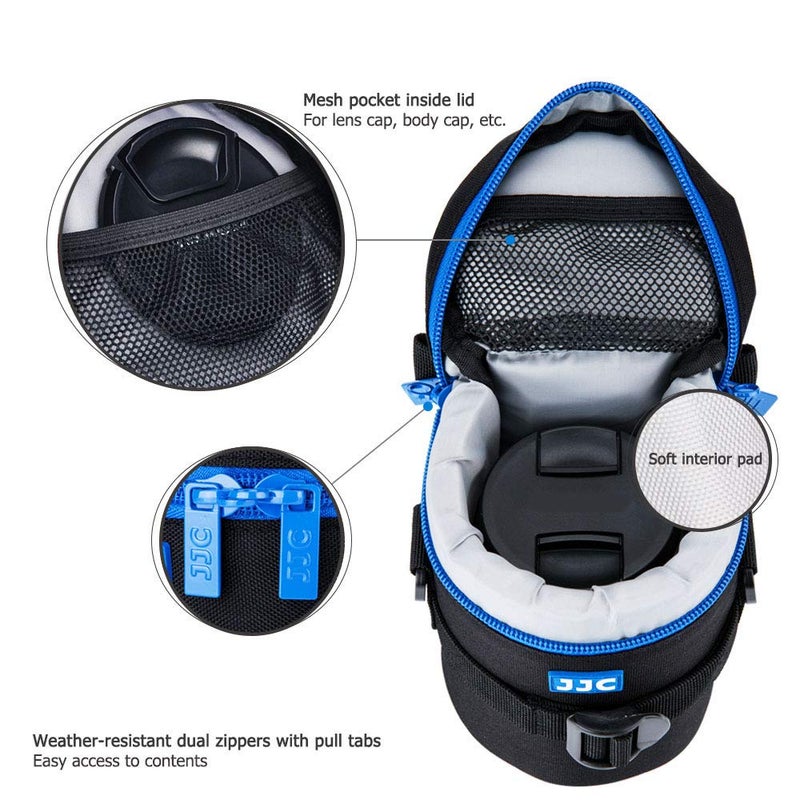 JJC Deluxe Lens Case Pouch Bag for Canon EF-S 17-55mm/17-85mm,EF 35mm f2, RF 85mm f2 Macro, Nikon AF-S 18-200mm/18-105mm/18-300mm/55-200mm, Fujifilm XF 56mm f1.2 R & More Lens Below 3.1" x 5.3"(D x L) - Image 4