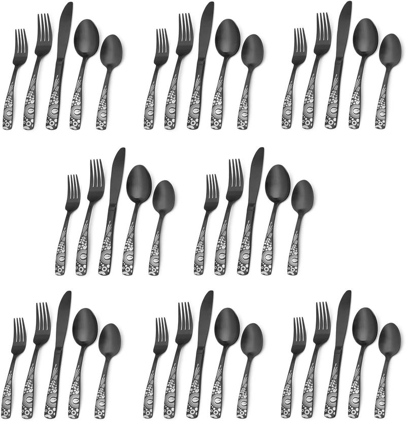 Bysta Matte Black Silverware Set, 40-Piece Stainless Steel Flatware Set, Kitchen Utensil Set Service for 8, Tableware Cutlery Set for Home and Restaurant, Satin Finish, Dishwasher Safe - Image 1