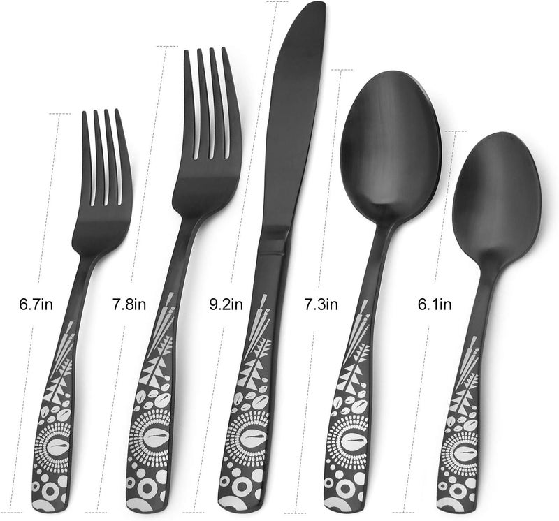 Bysta Matte Black Silverware Set, 40-Piece Stainless Steel Flatware Set, Kitchen Utensil Set Service for 8, Tableware Cutlery Set for Home and Restaurant, Satin Finish, Dishwasher Safe - Image 2