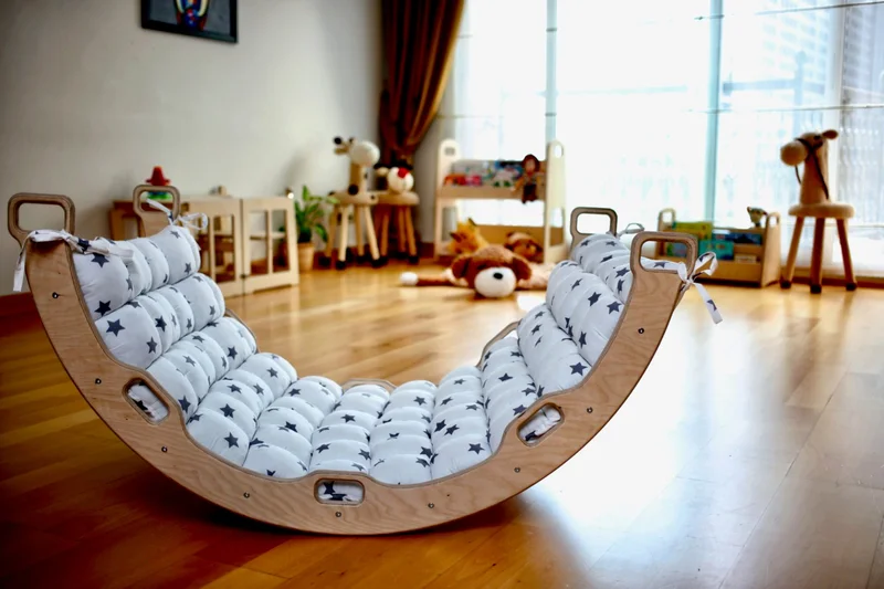 Kidoppo Pikler Climbing Set and Pillow | Montessori Set of 3 | Arch + Triangle + Stair Ramp + Star Pattern Pillow