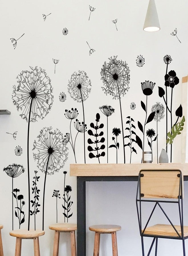 CharmFlo Black Dandelion Wall Decals Peel and Stick - Large Floral Wall Art Stickers with Flying Flowers, Boho Vintage Removable Vinyl Decor for Bedroom Living Room Nursery Bathroom - Image 2