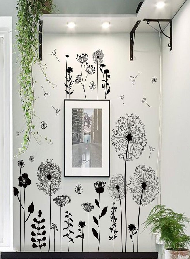 CharmFlo Black Dandelion Wall Decals Peel and Stick - Large Floral Wall Art Stickers with Flying Flowers, Boho Vintage Removable Vinyl Decor for Bedroom Living Room Nursery Bathroom - Image 4