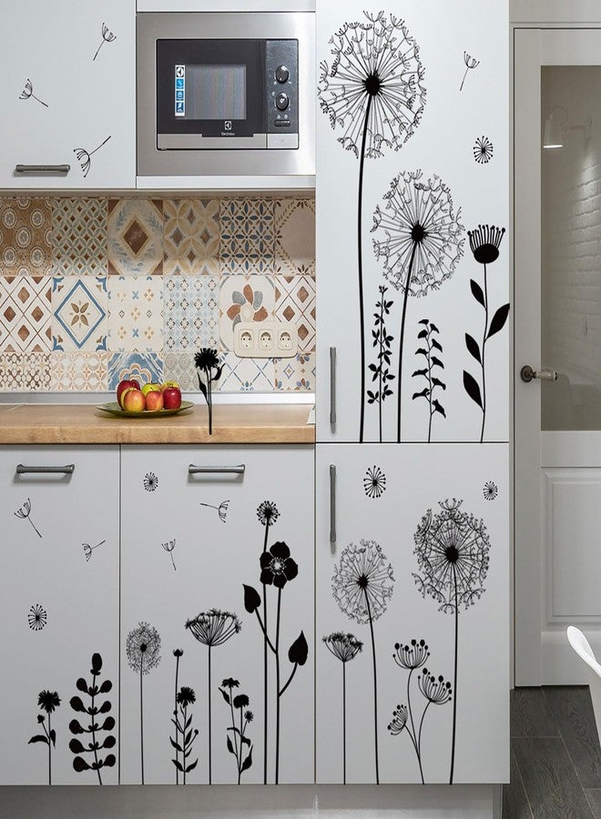 CharmFlo Black Dandelion Wall Decals Peel and Stick - Large Floral Wall Art Stickers with Flying Flowers, Boho Vintage Removable Vinyl Decor for Bedroom Living Room Nursery Bathroom - Image 3