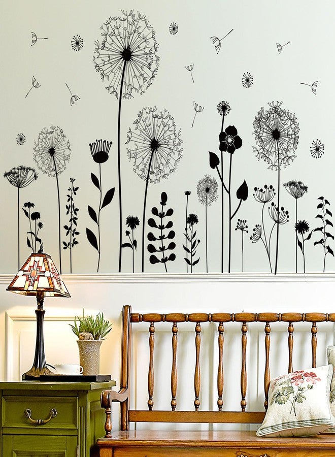 CharmFlo Black Dandelion Wall Decals Peel and Stick - Large Floral Wall Art Stickers with Flying Flowers, Boho Vintage Removable Vinyl Decor for Bedroom Living Room Nursery Bathroom - Image 5