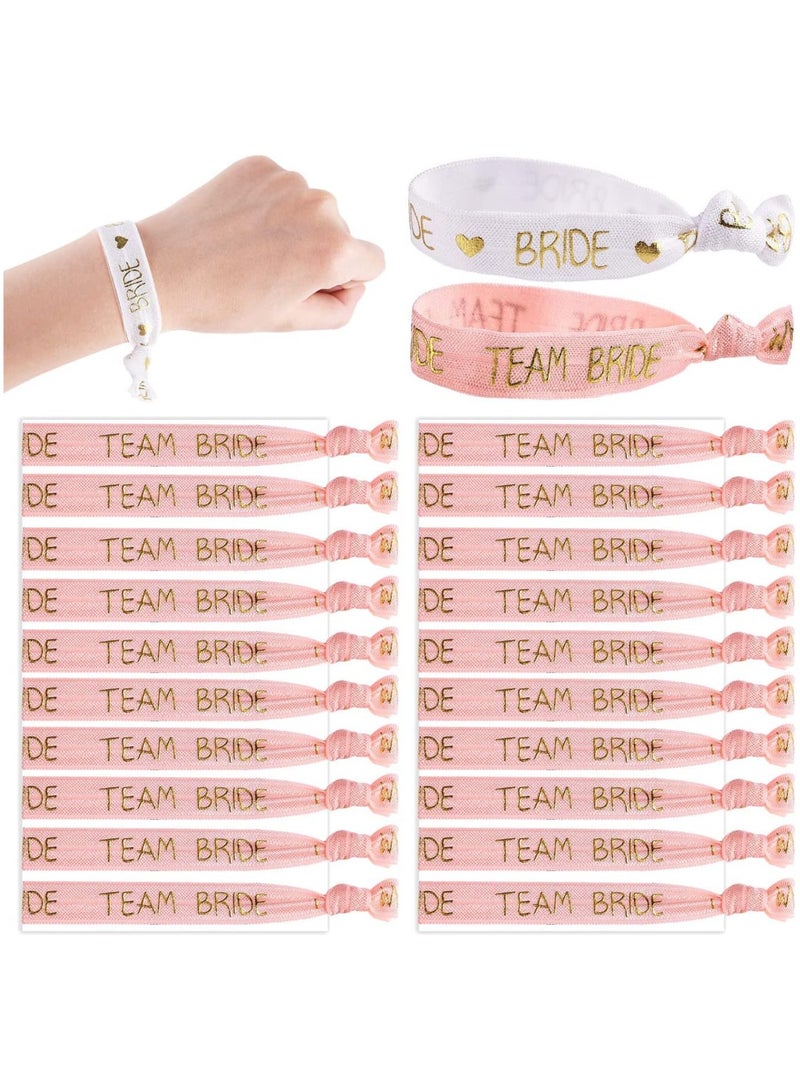 Soofam Hen Party Wristbands Set, 1 White Bride Wristband +20pcs Pink Team Bride Wristband, with Rose Gold Lettering, for Bachelorette Party, Wedding Bridal Shower Decorations, Bridal Shower - Image 1