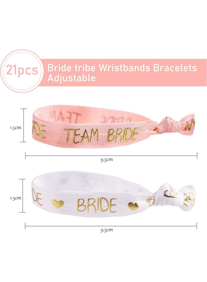 Soofam Hen Party Wristbands Set, 1 White Bride Wristband +20pcs Pink Team Bride Wristband, with Rose Gold Lettering, for Bachelorette Party, Wedding Bridal Shower Decorations, Bridal Shower - Image 2