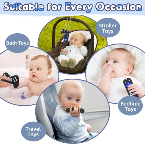 AiTuiTui Teething Relief Teethers Toys for Babies 3 6 9 12 Months Gifts, Silicone Sensory Teether Remote Control & Game Controller Baby Bath Toys for Newborn Infant Toddler Boy Girl Autism Birthday - Image 4