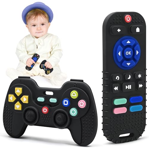 AiTuiTui Teething Relief Teethers Toys for Babies 3 6 9 12 Months Gifts, Silicone Sensory Teether Remote Control & Game Controller Baby Bath Toys for Newborn Infant Toddler Boy Girl Autism Birthday - Image 1