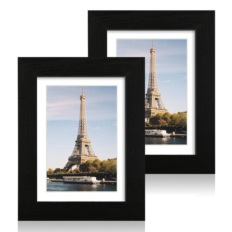 Irahmen 5x7 إطار الصورة مجموعة من الخشب الأسود مع إطار الصورة الزجاجية - عرض الصور 4x6 مع حصيرة أو 5 × 7 بدون حصيرة للالتفاف على الجدار الأفقي أو العمودي أعلى وجدار تصاعد الجدار - Image 1