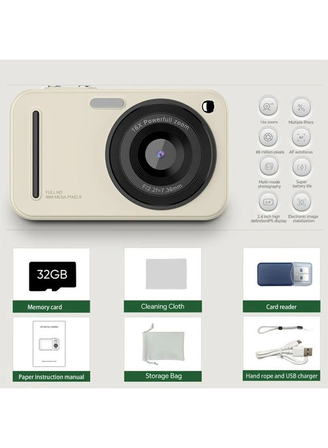 Buff 48MP Digital Camera with 32G Card 16X Zoom 2 4 Inch LCD Rechargeable Vlogging Camera for Beginners - Image 1