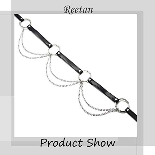 REETAN Rave Waist Chain Belt Punk Black Leather Body Accessories for Women - Image 2