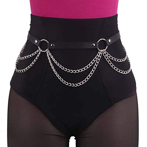 REETAN Rave Waist Chain Belt Punk Black Leather Body Accessories for Women - Image 3