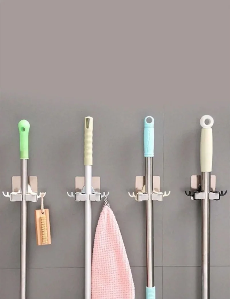 Hane216 Mop Broom Brush and Mop Hanger, Multi-Purpose Handle Holder, Kitchen Bathroom Hanger