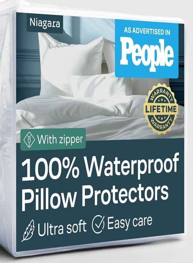 Niagara Sleep Solution Niagara 4 Pack Waterproof Pillow Protectors Standard 20x26 Inches Smooth Zipper Premium Encasement Covers Quiet Cases Set White - Image 1