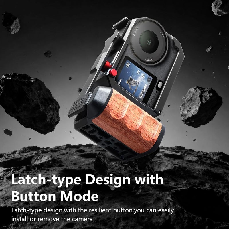فوغاسون قفص الكاميرا للتصوير العمودي مع مقبض جانبي متوافق مع DJI OSMO Action 6، قفص من النوع المنقسم ومقبض يدوي مع شريط امتداد مصراع الكاميرا المتأرجح وتركيب حذاء بارد مدمج - Image 4