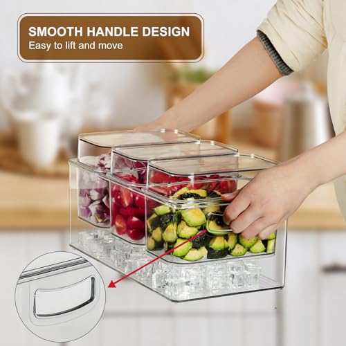 Hudgan Large Taco Bar Serving Set for Party with 3 Containers(50 Oz), Mimosa Bar Accessories with Separate Lids, Chilled Condiment Caddy Organizer for Salad, Fruit, Party Garnish - Image 2