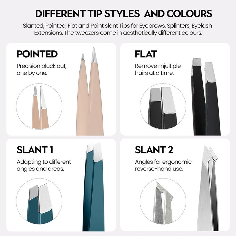 J&J Tweezer Best Tweezers, Precision Tweezers, Professional Stainless Steel for Eyebrow, Splinters, Eyelash Extensions â€“ Precision Grip -4-Pack with Eyebrow Brush - Image 3