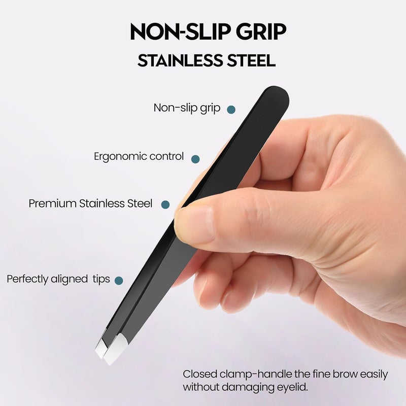 J&J Tweezer Best Tweezers, Precision Tweezers, Professional Stainless Steel for Eyebrow, Splinters, Eyelash Extensions â€“ Precision Grip -4-Pack with Eyebrow Brush - Image 5