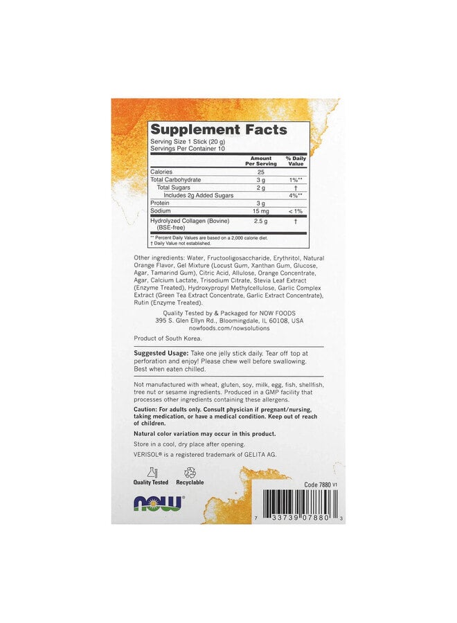 Solutions, Collagen Jelly Beauty Complex, Sweet Orange, 10 Jelly Sticks, 0.705 oz (20 g) Each