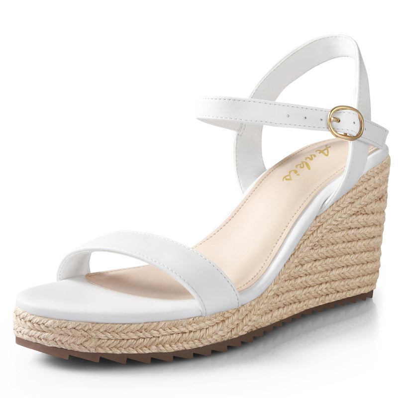Ankis Platform Wedge Sandals for Women, White Espadrille Womens Wedge Sandals Comfortable Open Toe Ankle Strap High Heel Wedges for Women Dressy Summer -3.4Inch - Image 1