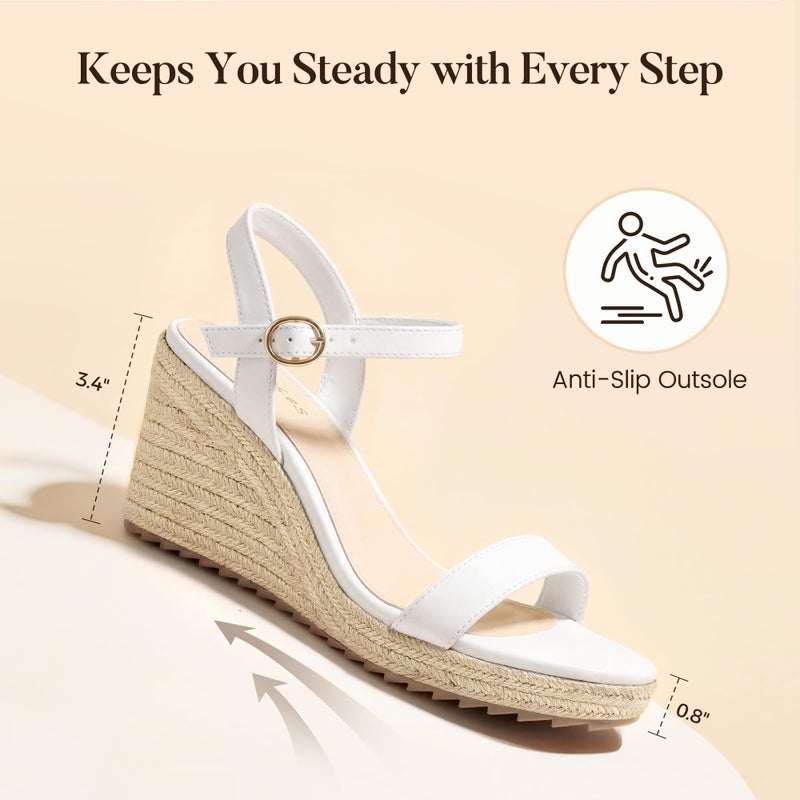 Ankis Platform Wedge Sandals for Women, White Espadrille Womens Wedge Sandals Comfortable Open Toe Ankle Strap High Heel Wedges for Women Dressy Summer -3.4Inch - Image 4