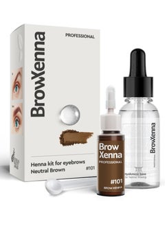 BrowXenna Brow Henna Kit with Hyaluronic Mixing Base Included | #101 Neutral Brown  - Image 1