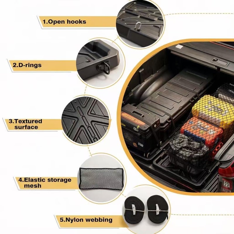 KOKSHELY Truck Bed Slide Out Cargo Tray, 56" L x 42.9" W Size Slide-Out Truck Bed Organizer Tray for 5â€™+Long Beds, Sliding Truck Organizers and Storage Tray with Open Hooks & Elastic Cargo Net - Image 5