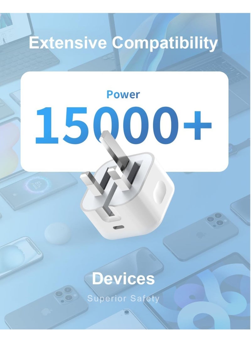 بيوينتي NEW 2-Pack USB Type-C Fast Charger for iPhone 15 and Samsung Galaxy – 20W UK Wall PD Adapter with USB-C to C Cable - Image 5
