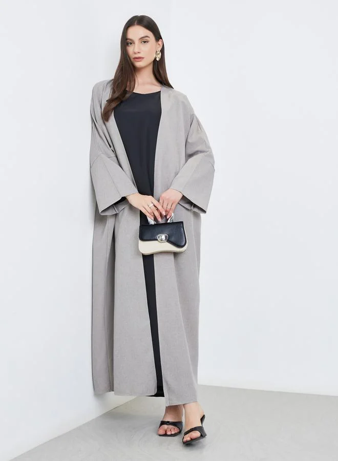 تايك تو Take Two Grey Batwing Sleeve Open Front Abaya