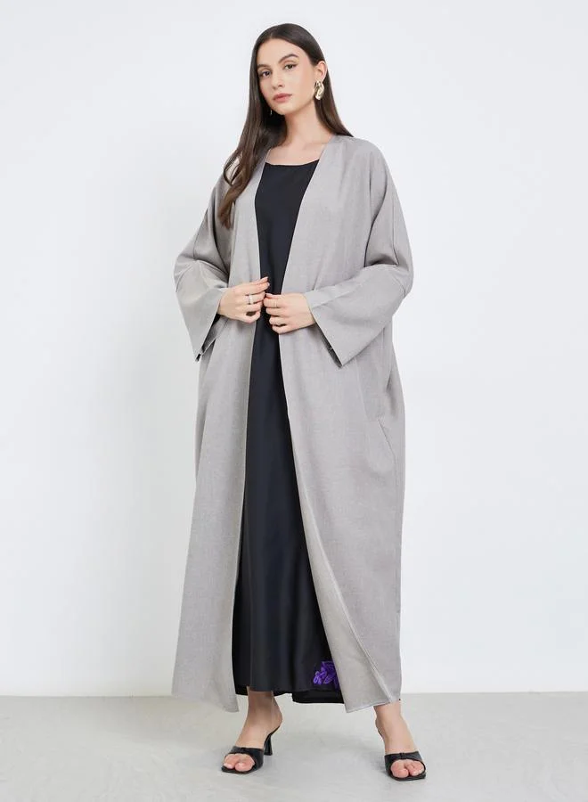 تايك تو Take Two Grey Batwing Sleeve Open Front Abaya