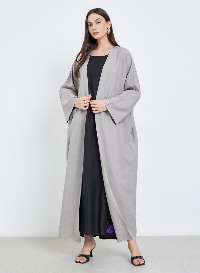 Take Two Grey Batwing Sleeve Open Front Abaya - Image 2