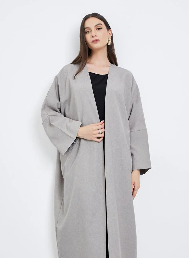 تايك تو Take Two Grey Batwing Sleeve Open Front Abaya