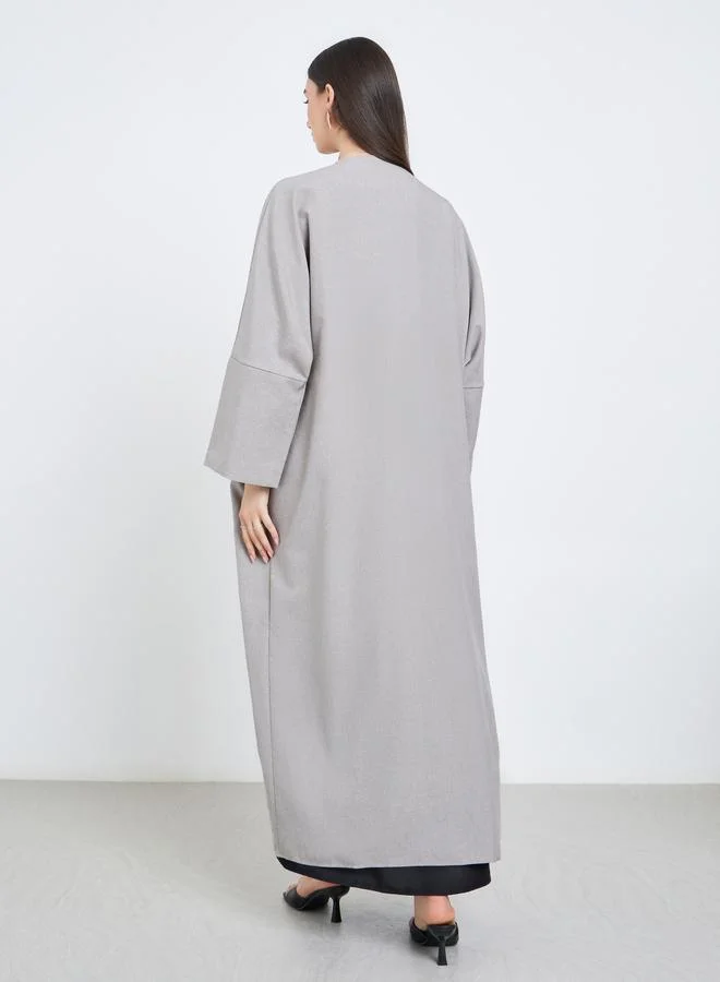 تايك تو Take Two Grey Batwing Sleeve Open Front Abaya