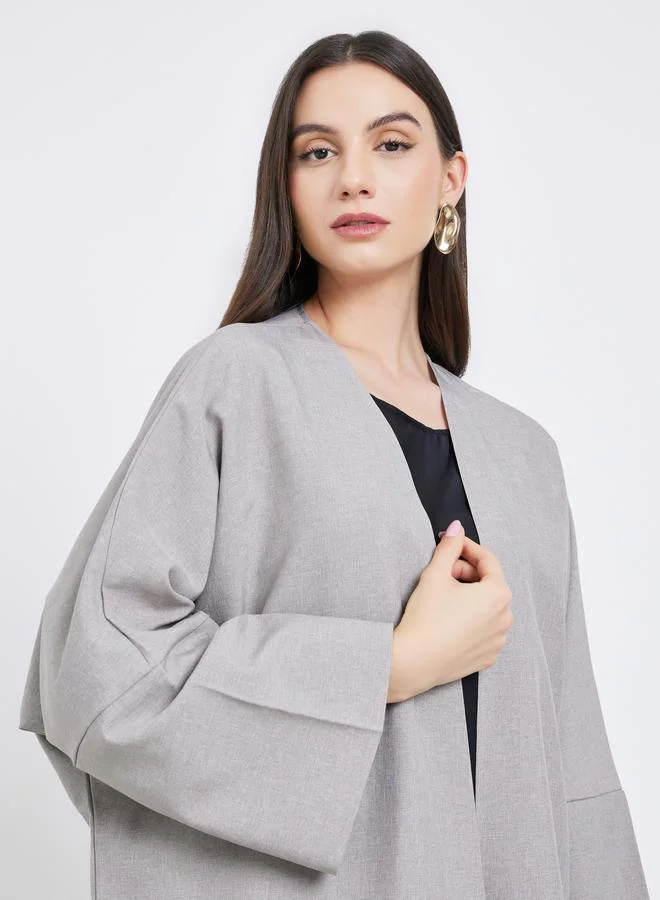 تايك تو Take Two Grey Batwing Sleeve Open Front Abaya